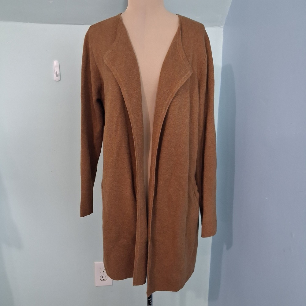 J.Crew Womens Camel Brown Open Front Cotton Cardigan Sweater Size M Pockets